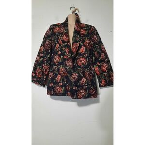 SUGAR + L!PS Women's Floral Shawl Lapel Long Sleeve Blazer‎ In Black/ Red Size M